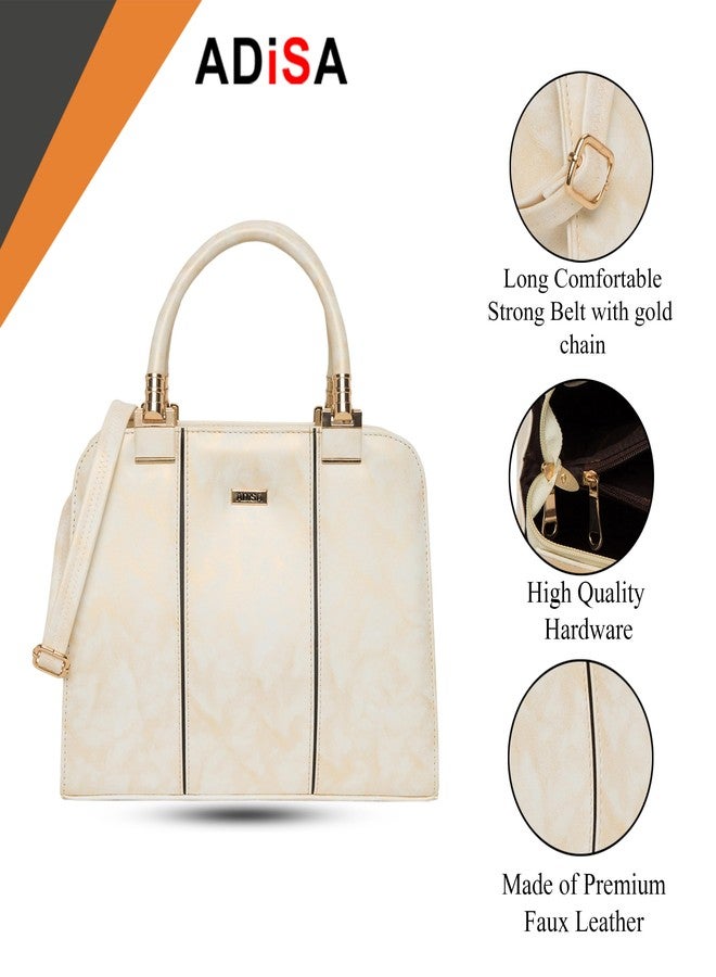 ADISA two tone handbag shoulder bag for women and girls with sling belt (AD4069-CRE) - Image 2